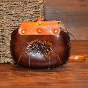 handmade leather dog with bone wristlet coin purse wallet pug