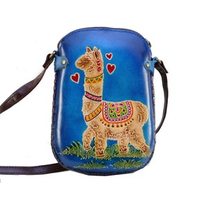 Handmade Genuine Leather Llama Purse / Crossbody