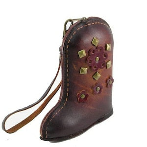 Genuine Handmade Leather Cowboy Boot Ornament / Wristlet / Coin Purse