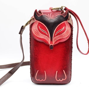 Genuine Handmade Leather Cell Phone Case / Red Fox / iPhone/Samsung