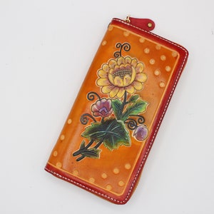 Handmade Leather Sunflower Wallet