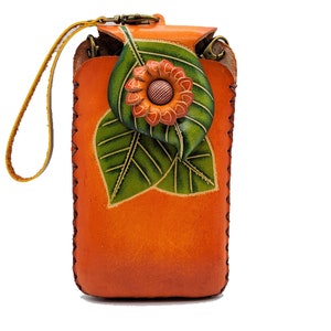 SUNFLOWER on Leaf Cell Phone Case / iPhone Case purse A CROSSBODY