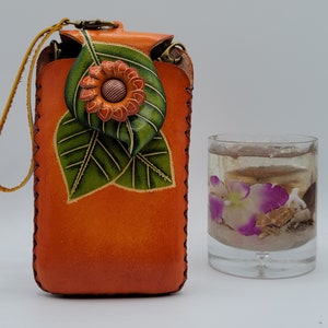 SUNFLOWER on Leaf Cell Phone Case / iPhone Case purse A CROSSBODY