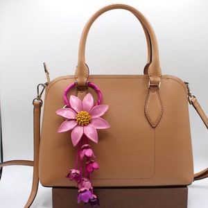 Genuine Handmade Leather Flower Keychain bag charm purse charm handbag charm