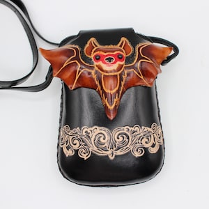 Handmade Genuine Leather Cross body Purse Bat