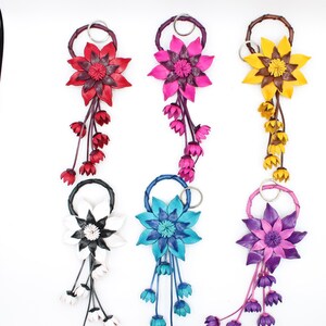 Genuine Handmade Leather Flower Keychain purse charm bag charm