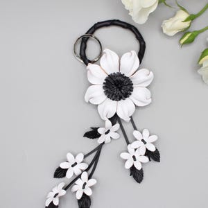 Genuine Handmade Leather Sunflower Keychain white flower purse charm bag charm