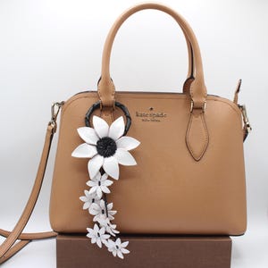 Genuine Handmade Leather Flower Keychain daisy purse charm bag charm white