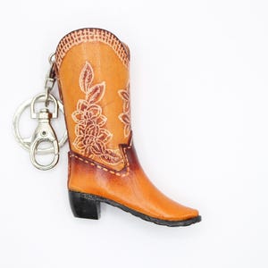Handmade leather cowboy boot key chain