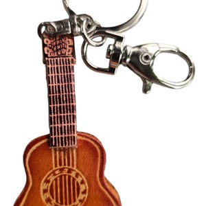 Handmade Leather guitar Key chain bag charm personalized