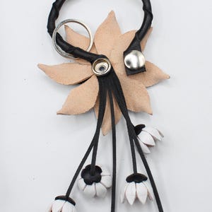 Genuine Handmade Leather Flower Keychain daisy purse charm bag charm (Black and White)