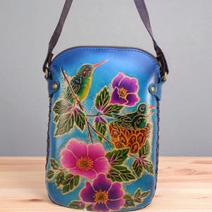 Genuine Handmade Leather Hummingbird Purse / Crossbody/ Phone Bag, Shoulder Bag, Mini Bag, Animal-themed Bag, Cartoon Bag