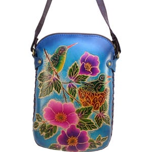 Genuine Handmade Leather Hummingbird Purse / Crossbody/ Phone Bag, Shoulder Bag, Mini Bag, Animal-themed Bag, Cartoon Bag