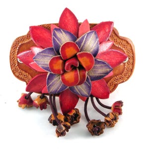 Genuine Handmade Leather Flower Hair Stick / Hair Clip - Hair Accessory, barrettes red