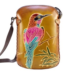 Genuine Handmade Leather Hummingbird Purse , Crossbody, Phone Bag, Shoulder Bag, Mini Bag, Animal-themed Bag, Cartoon Bag