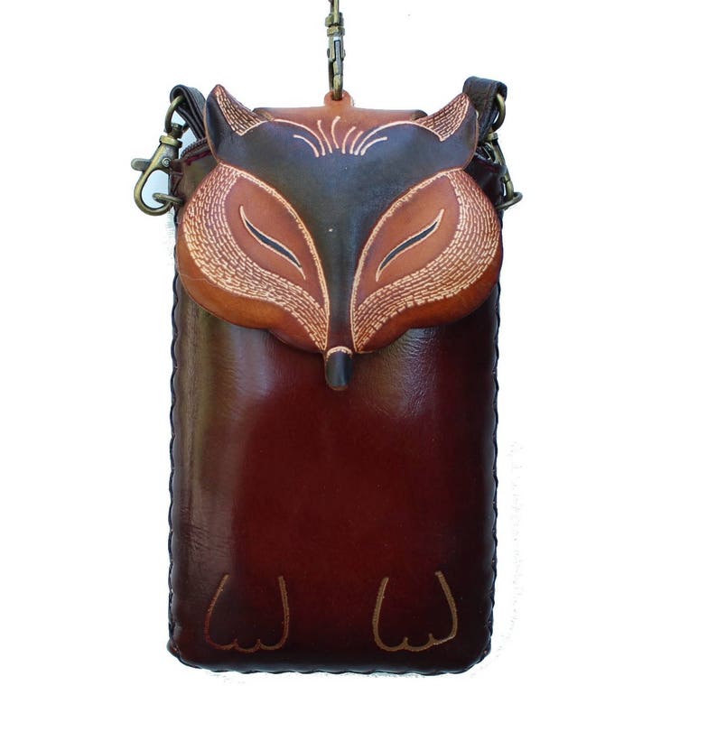 Genuine Handmade Leather Fox Phone Case / Cross-body