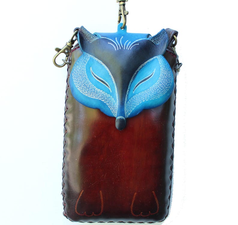 Genuine Handmade Leather Fox Phone Case / Cross-body