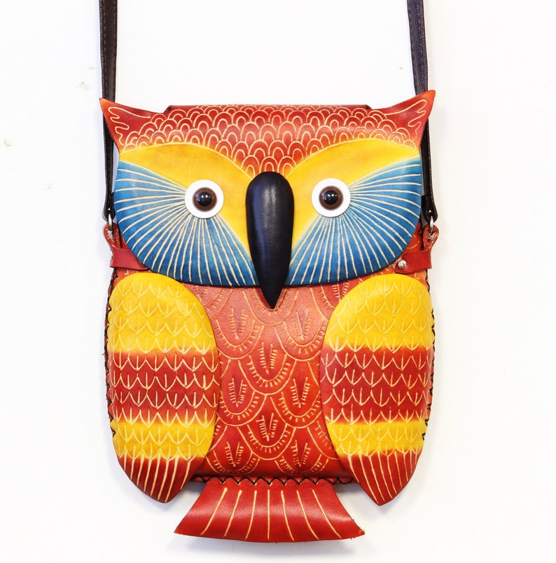 Genuine Handmade Leather Owl Cross-body Purse
