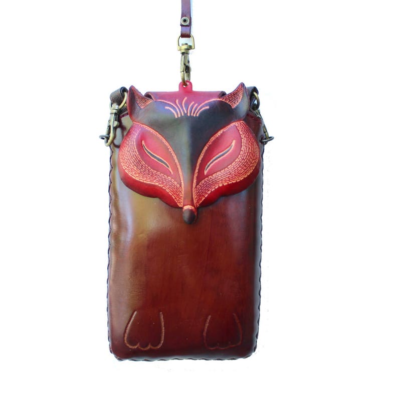Genuine Handmade Leather Fox Phone Case / Cross-body