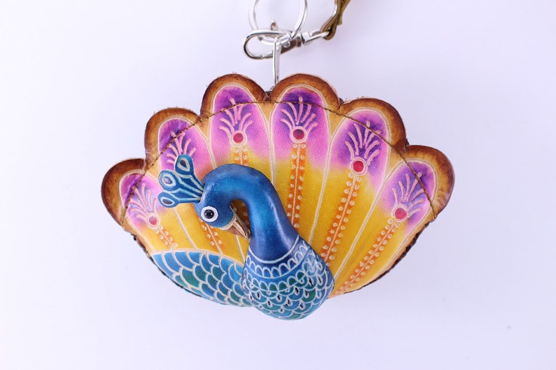 Genuine Handmade Leather Peacock Wristlet / Coin Purse / Wallet