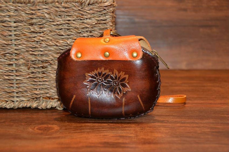 handmade leather dog with bone wristlet coin purse wallet pug