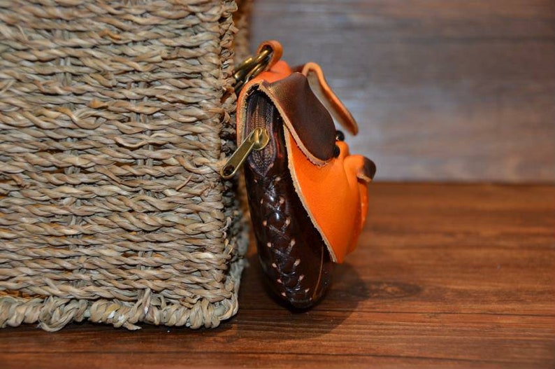 handmade leather dog with bone wristlet coin purse wallet pug