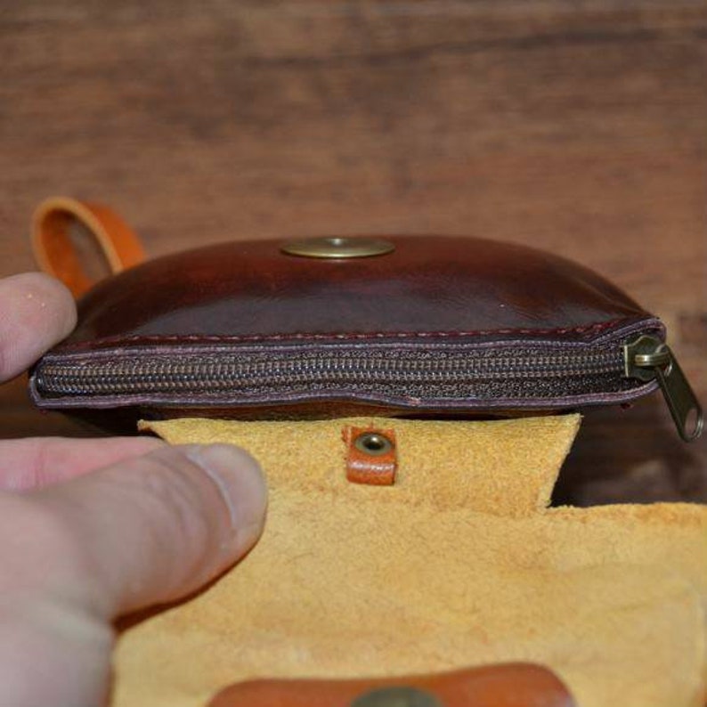 Genuine Handmade Leather Cat with Fish Wristlet / Coin Purse / Wallet /holiday gift, Christmas present, small gift, or cartoon coin purse