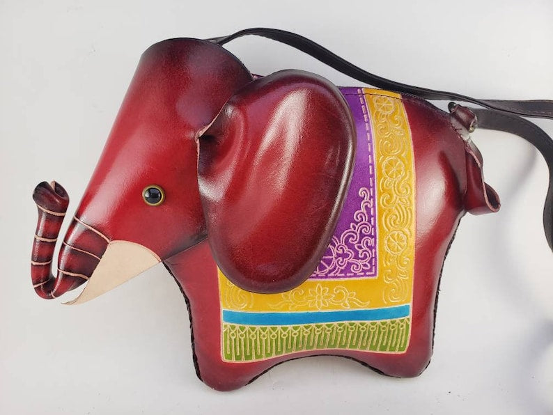 Handmade Genuine Leather 3D Elephant Purse / Crossbody