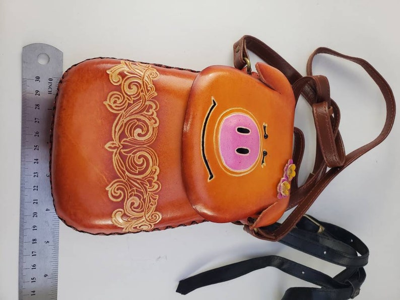 Handmade genuine piggy pig purse crossbody bag phone bag