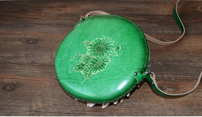 Handmade Genuine Leather 3D Sunflower Crossbody Purse