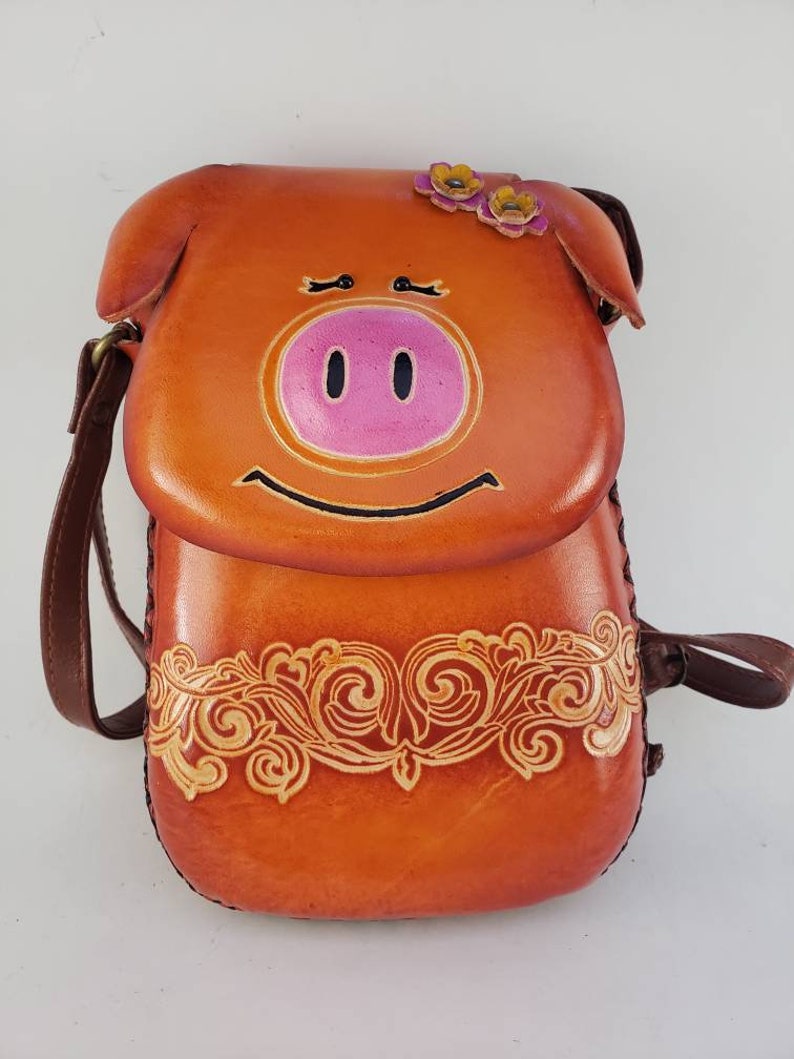 Handmade genuine piggy pig purse crossbody bag phone bag