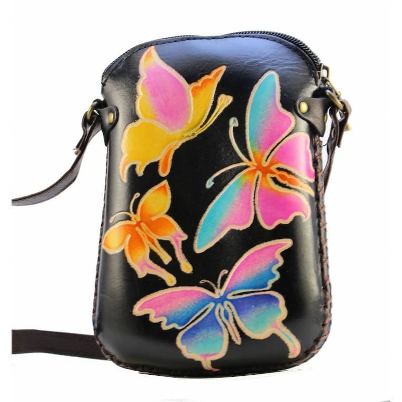 Handmade genuine leather butterfly purse crossbody