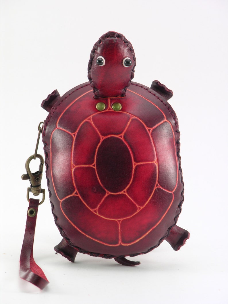 Genuine Handmade Leather Green Turtle Wristlet / Coin Purse/ animal coin bag, cartoon mini wallet