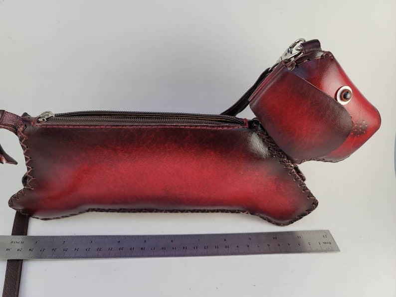Genuine Handmade Leather Dachshund Handbag