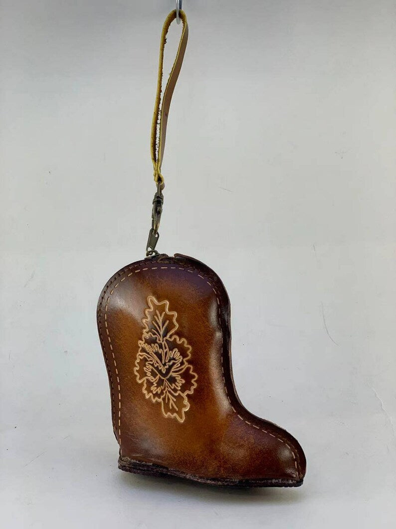 Genuine Handmade Leather Cowboy Boot Ornament / Wristlet / Coin Purse