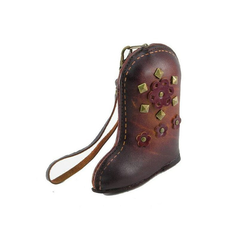 Genuine Handmade Leather Cowboy Boot Ornament / Wristlet / Coin Purse