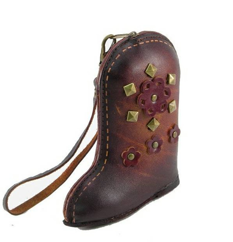 Genuine Handmade Leather Cowboy Boot Ornament / Wristlet / Coin Purse