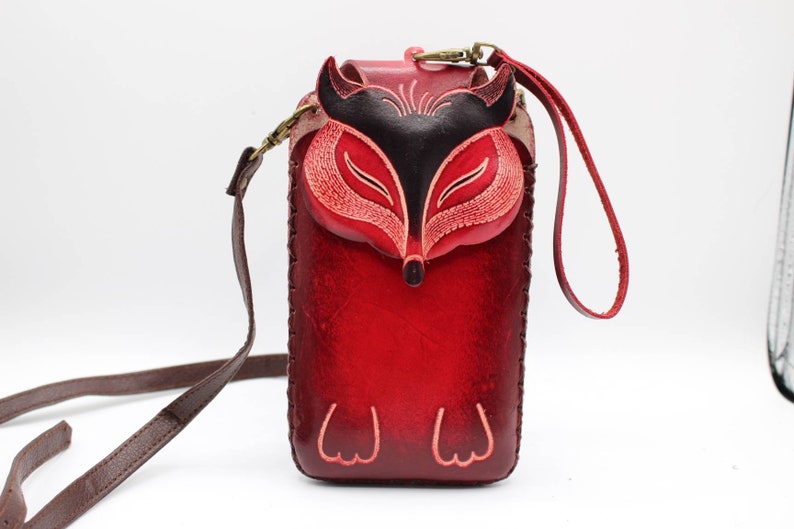 Genuine Handmade Leather Cell Phone Case / Red Fox / iPhone/Samsung