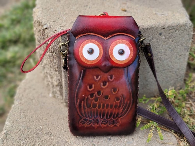 Genuine Handmade Leather Owl Cell Phone Case / iPhone Case