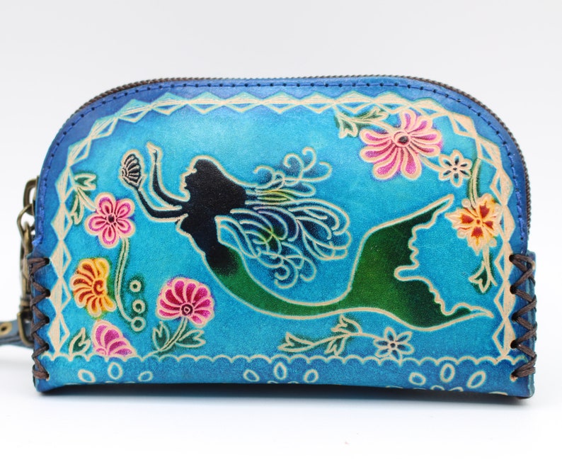 Genuine Handmade Leather Mermaid Wristlet / Coin Purse / Wallet