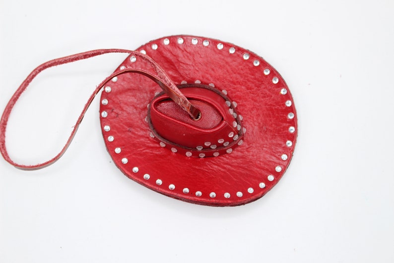 Genuine Handmade Leather Cowboy Hat Ornament with Rhinestones