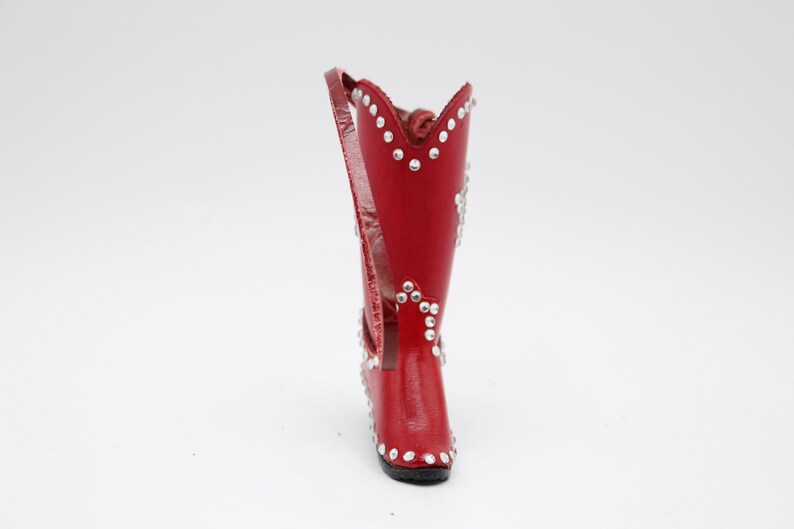 Genuine Handmade Leather Cowboy Boot Ornament with Rhinestones