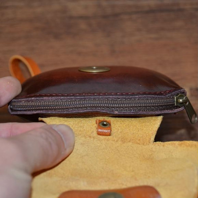 Genuine Handmade Leather Happy Cat Coin Purse / Wallet / Wristlet