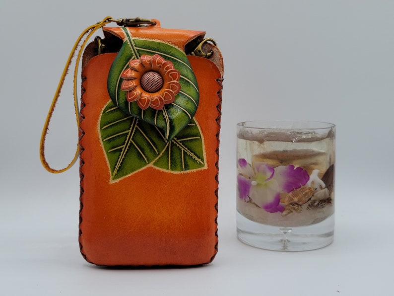 SUNFLOWER on Leaf Cell Phone Case / iPhone Case purse A CROSSBODY