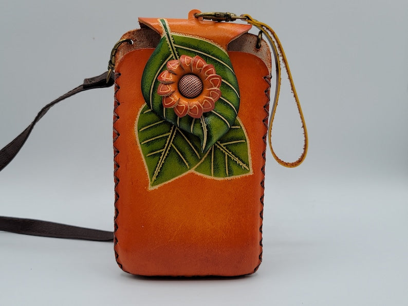 SUNFLOWER on Leaf Cell Phone Case / iPhone Case purse A CROSSBODY
