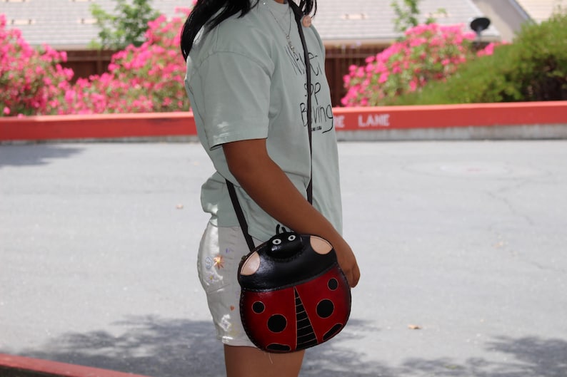 Handmade Genuine Leather Ladybug Backpack / Cross-body Purse insect bag