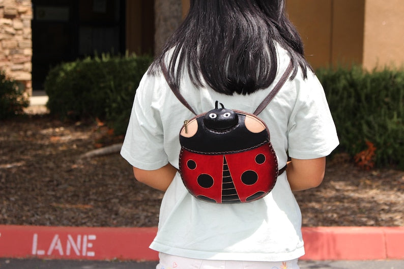 Handmade Genuine Leather Ladybug Backpack / Cross-body Purse insect bag
