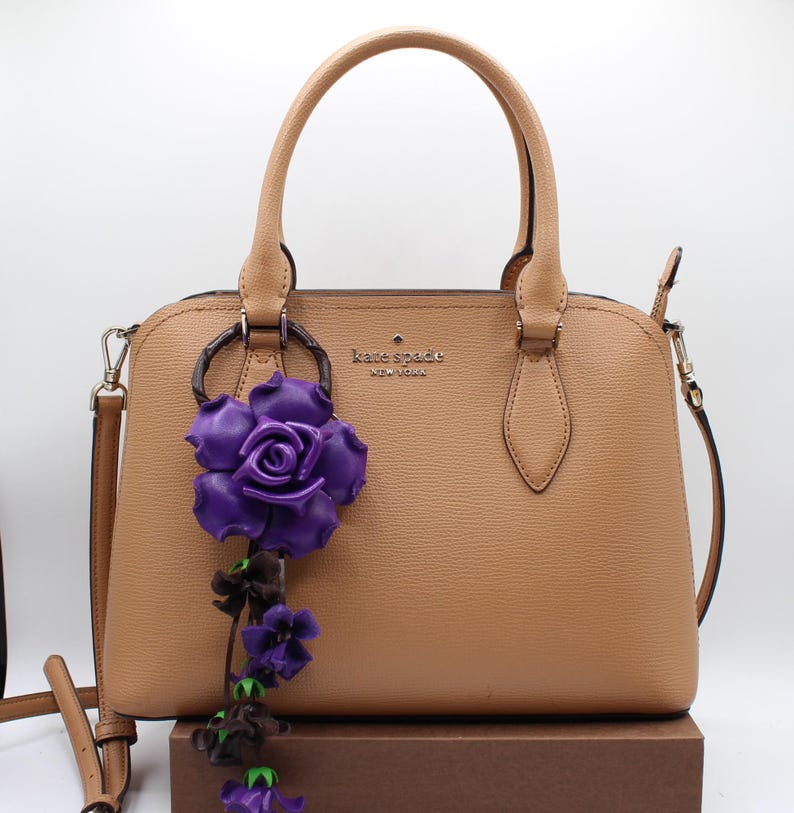 Genuine Handmade Leather Rose Flower Key Chain bag charm purse charm