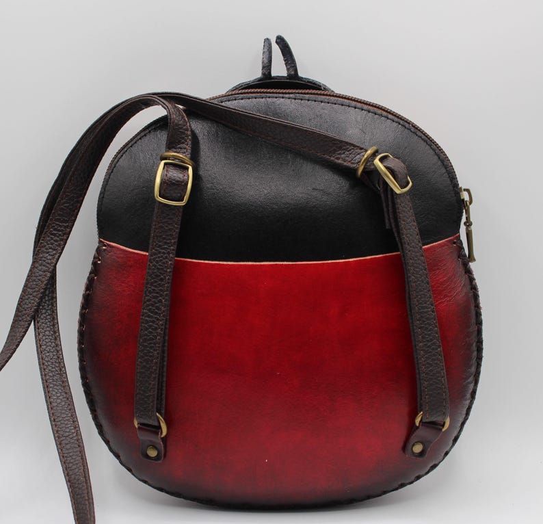 Handmade Genuine Leather Ladybug Backpack / Cross-body Purse insect bag