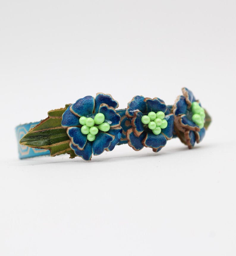 Genuine Handmade Leather Three Rose Flower Bracelet